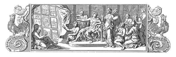 Apollo Surrounded Muses Points Polyptych Different Representations Vintage Engraving — Stock Photo, Image