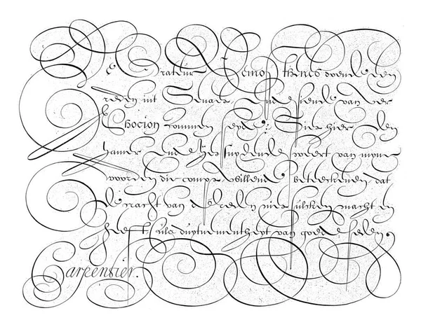Writing example with the text: De Gratien (...), Lieven Willemsz. Coppenol, after George de Carpentier, 1618 Writing example with the text: De Gratien, vintage engraving.