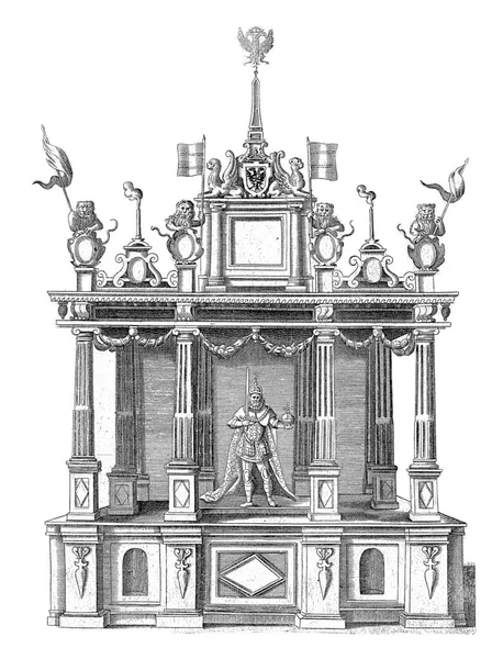 1299年与哈布斯堡国王阿尔布雷希特一世的剧场 1594年1月30日在布鲁塞尔举行的荷兰总督大公恩斯特的节日入场券 内容是古董雕刻品 — 图库照片