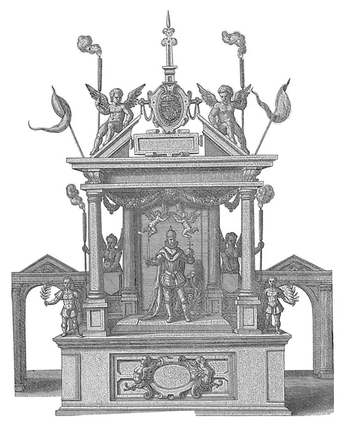 鲁道夫二世皇帝的剧场1594年1月30日在布鲁塞尔举行的荷兰总督大公恩斯特的节日入场券 内容是古董雕刻品 — 图库照片