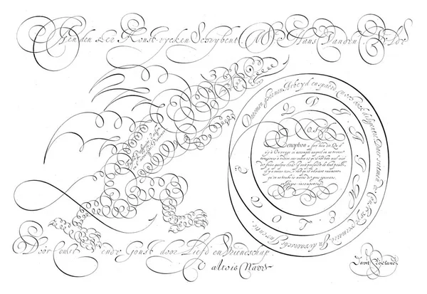 Writing Example Dragon Curly Work Five Lines Text French Vintage — Stock Photo, Image