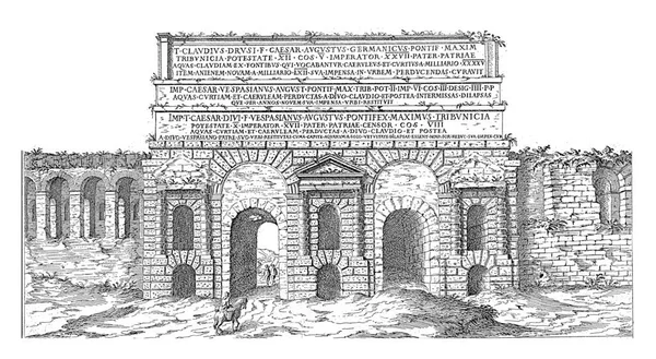ローマのポルタ マッジョーレ エティエンヌ ドゥペラック 1575ローマのアウレリアヌスの壁のポルタ マッジョーレの眺め ヴィンテージ彫刻 — ストック写真