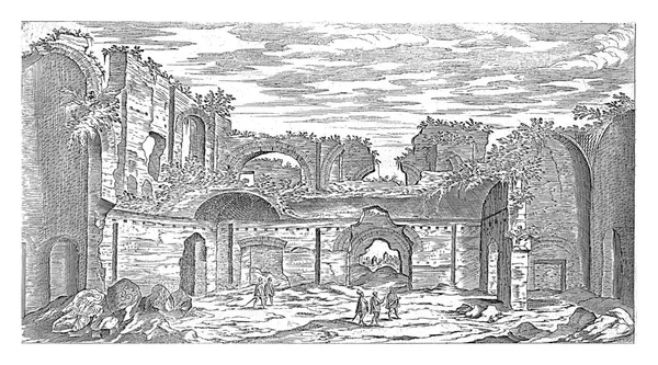 ローマのカラカラの風呂の遺跡 エティエンヌ ドゥペラック 1575ローマのカラカラの風呂の遺跡の眺め ヴィンテージ彫刻 — ストック写真