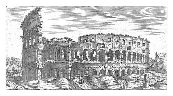 Colosseum Rome Etienne Duperac 1575 Вид Колізей Римі Вінтажна Гравюра — стокове фото