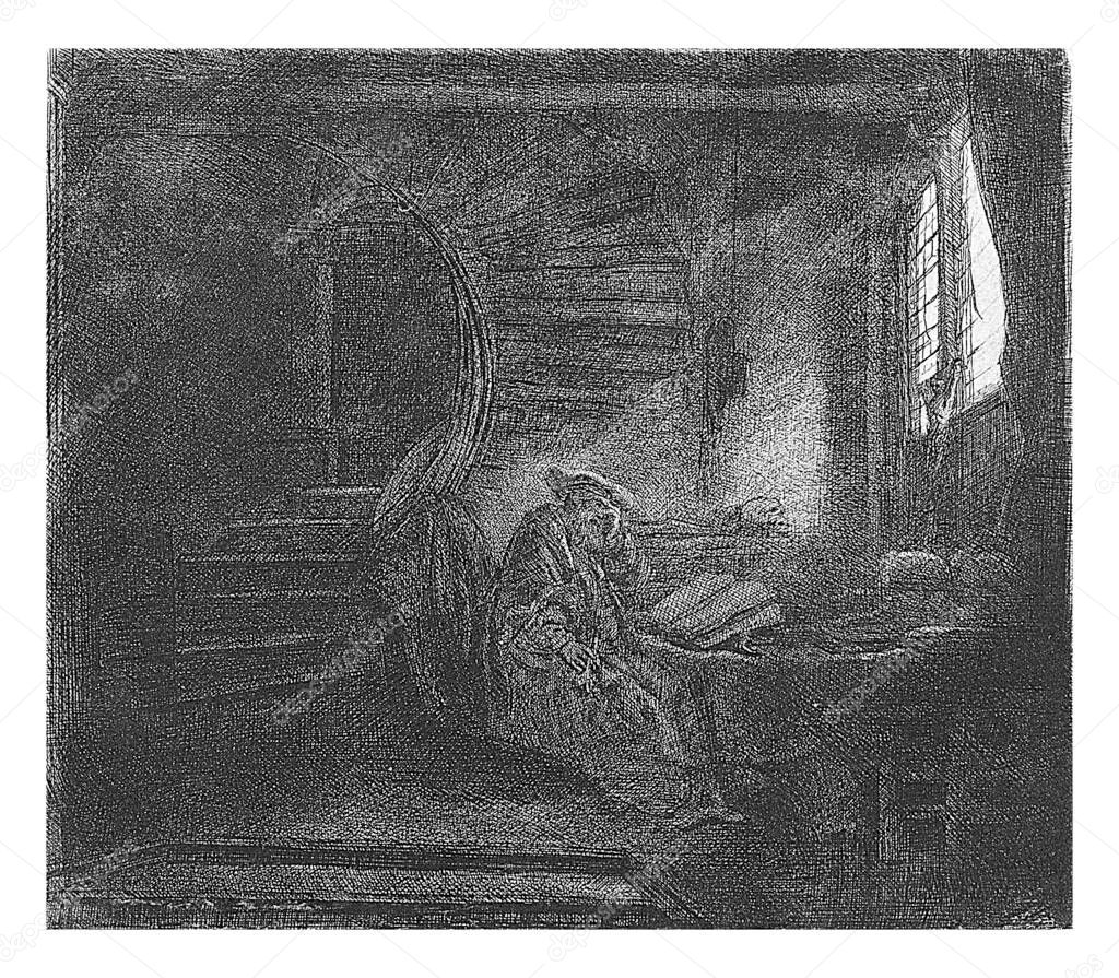 Hieronymus in a Dark Study Room, Rembrandt van Rijn, 1807 - 1808, vintage engraving.