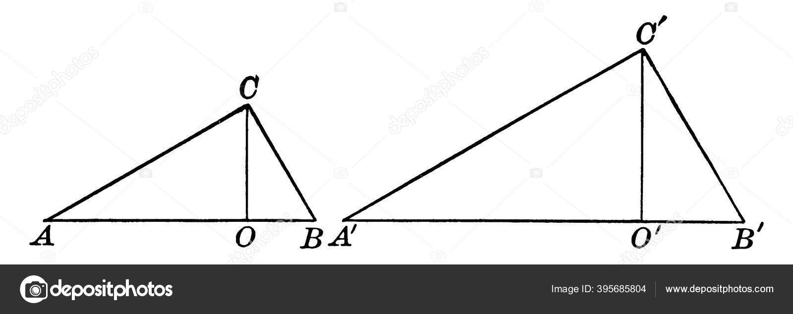 Two Similar Triangles Altitudes Drawn Vintage Line Drawing Engraving