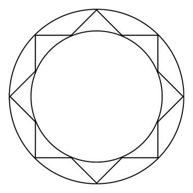 8 noktalı bir yıldızın geometrik yapısı (dışbükey çokgen) büyük bir daireye kazınmış ve daha küçük bir daire, klasik çizgi çizimi veya oyma çizimi hakkında sınırlandırılmıştır..