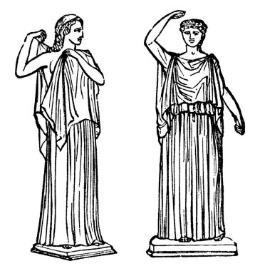 İki çeşit Tunica ya da chiton, Yunanlılar tarafından giyilen bir çeşit iç çamaşırı: Dorian ve İyon. Dorian, kısa yün bir gömlek, kolları olmadan; İyon bir keten elbise, kolları, eski çizim veya oyma çizim 