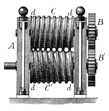 Bir Spiral Roller, metal çubuklar, plakalar ya da çarşaflar, vintage çizimler ya da kabartma çizimler oluşturmak için geçen bir rulo silindir çiftidir..