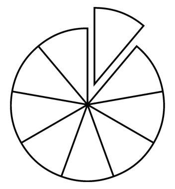 Bir daire şekli 9 parçaya bölünmüş, ayrı ayrı bir turta, klasik çizgi çizimi veya kabartma çizimi.