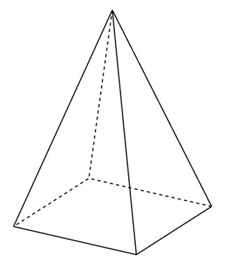 Sağ dikdörtgen piramidin gizli kenarları görünen geometrik yapısı. Taban bir dikdörtgen ve yüzler ikizkenar üçgenler, klasik çizgi çizimleri veya oyma çizimleri..