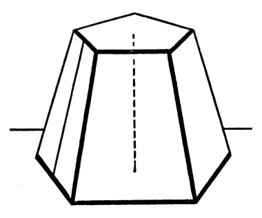 Pentagonal piramidin alt kısmı yatay düzlem tarafından kesilmiş, ayrıca Frustum, vintage çizgi çizimi veya gravür çizimi olarak da bilinir..