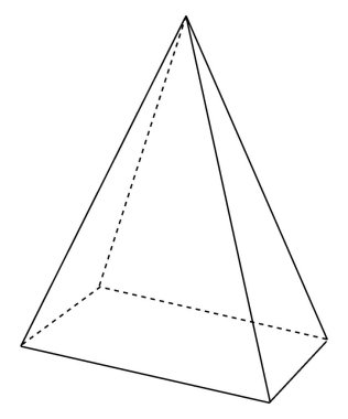 Sağ dikdörtgen piramidin gizli kenarları görünen geometrik yapısı. Taban bir dikdörtgen ve yüzler ikizkenar üçgenler, klasik çizgi çizimleri veya oyma çizimleri..