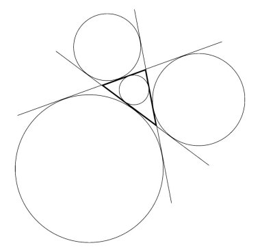 Bir üçgenin geometrik yapısı, kafesi ve üç ekseni inşa edilmiş, klasik çizgi çizimi ya da kabartma çizimi.