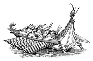 Askerli bir Roma gemisi, klasik çizim ya da gravür çizimi.