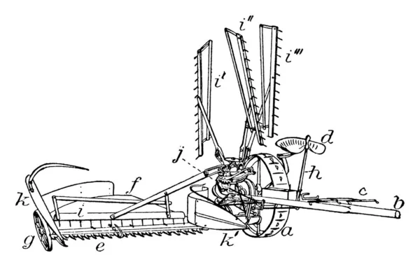 馬が描く穀物や作物を収穫するために使用される農業の実装 ヴィンテージライン図面や彫刻イラスト — ストックベクタ