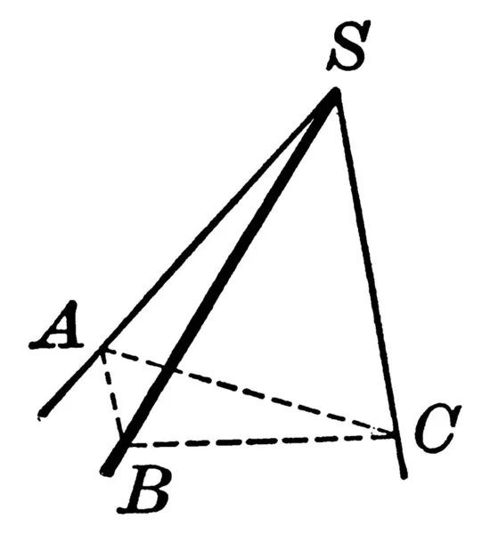 頂点Sで交差する三つの面で形成される角度で この角度は多面角 ヴィンテージ線画または彫刻イラストとも呼ばれます — ストックベクタ