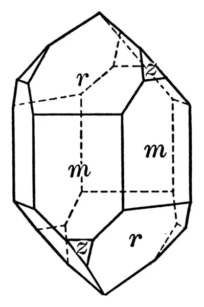 Quartz Est Minéral Composé Atomes Silicium Oxygène Dessin Une Gravure — Image vectorielle