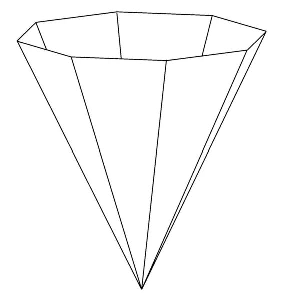 基部は八角形で 顔はアイソセル三角形です ピラミッドを反転させ 頂点が下にあり ベースが上 ヴィンテージラインの図面や彫刻イラストになっていることを意味します — ストックベクタ
