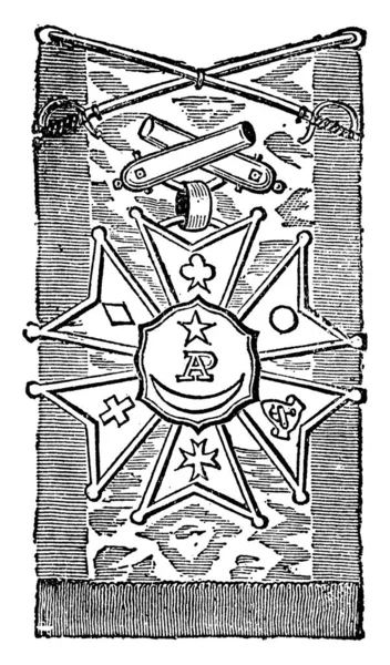 在南北战争期间在弗吉尼亚作战的联军被称为波托马克军 Army Potomac 这里所代表的是波托马克军团的徽章 上面刻有反复的图案和形状 古老的线条或雕刻图解 — 图库矢量图片