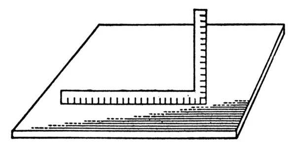 Rechtwinklige Dreieckskala Die Auf Einer Ebenen Oberfläche Liegt Vintage Linienzeichnung — Stockvektor