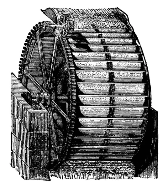 Forma Rueda Agua Que Agua Fluye Sobre Cerca Parte Superior — Archivo Imágenes Vectoriales