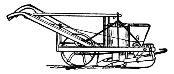 Plantador Milho Campo Cerca Século Linha Vintage Desenho Gravura Ilustração — Vetor de Stock