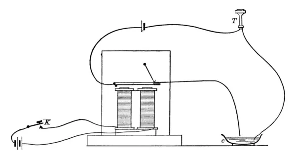 Typická Reprezentace Telegrafního Sondy Který Používá Bazén Rtuti Uzavření Obvodu — Stockový vektor