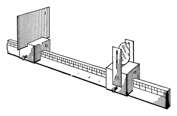 Règle Avec Lentille Écran Pour Démontrer Réfraction Dessin Ligne Vintage — Image vectorielle