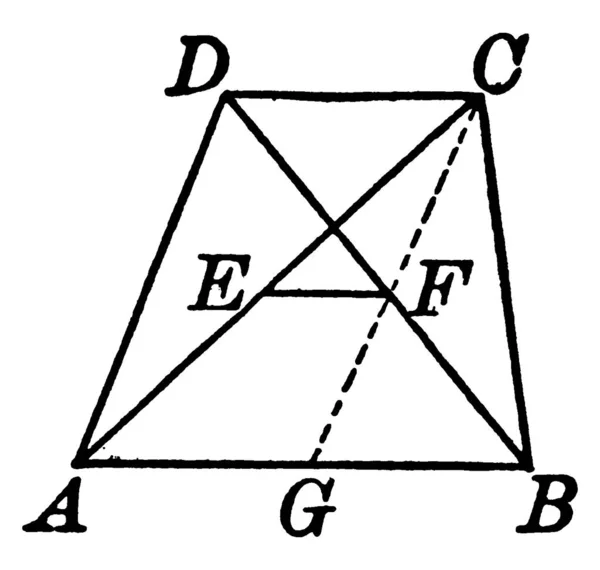 Costruzione Trapezio Con Vertici Abcd Entrambe Diagonali Disegno Linee Vintage — Vettoriale Stock