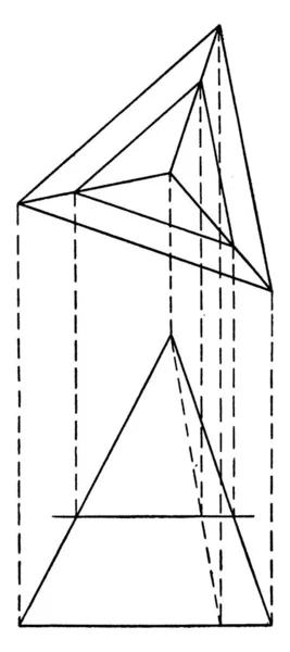 Intersecção Uma Pirâmide Triangular Desenho Gravura Linha Plana Vintage Ilustração — Vetor de Stock