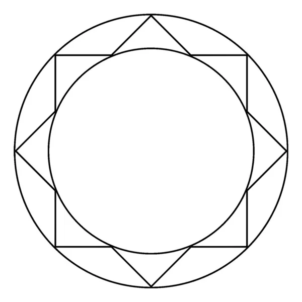 大きな円に刻まれた8点星 凸多角形 の幾何学的構造で 小さな円 ヴィンテージライン図面または彫刻イラストについて囲まれている — ストックベクタ