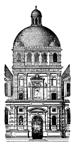 由德洛尔梅设计的一座大型建筑 图伊利宫中央展览馆的典型代表 来自玛丽埃特 复古线条画或版画插图 — 图库矢量图片