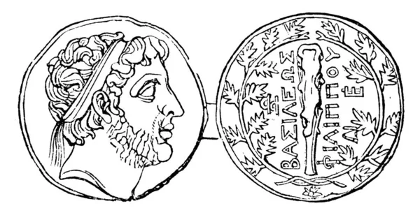Монета Филиппа Выгравированная Рисунками Надписями Ней Рисунок Винтажной Линии Гравировка — стоковый вектор