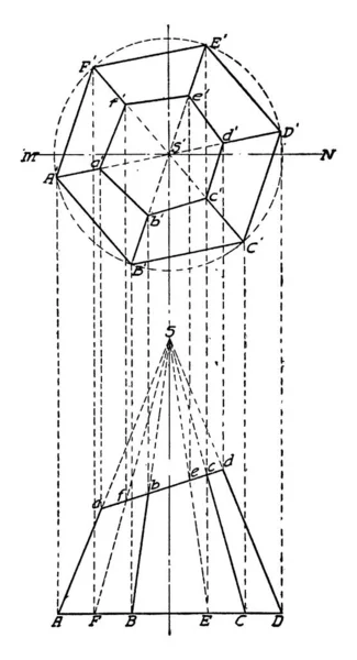 Frustum Uma Pirâmide Hexagonal Desenho Linha Vintage Ilustração Gravura —  Vetores de Stock