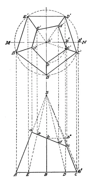 Frust Einer Fünfeckigen Pyramide Vintage Linienzeichnung Oder Gravierillustration — Stockvektor