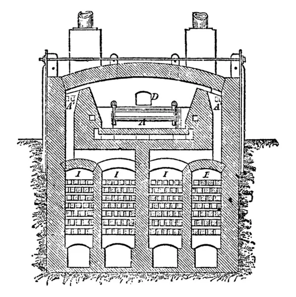 Siemen Folytonos Tartálykemencéjének Tipikus Ábrázolása Amelyet Általában Magas Hőmérsékletű Fűtésre — Stock Vector