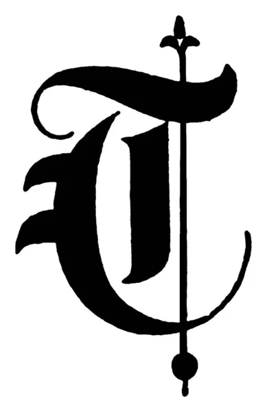 文字の代表的な表現である 大文字T 古い英語のタイトルテキストです アルファベットは装飾され スタイリッシュな形で表現されています ヴィンテージライン図面や彫刻イラスト — ストックベクタ