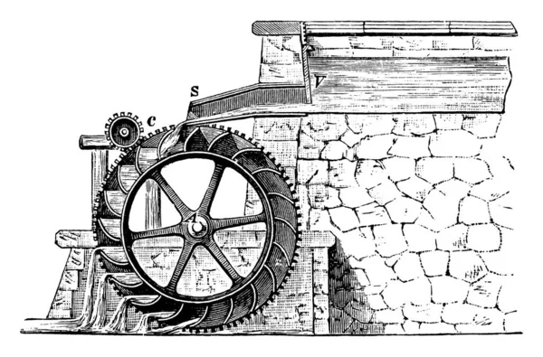 Water Wheel Machine Converting Energy Flowing Falling Water Useful Forms — Stock Vector