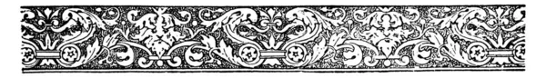 中央に通常の大胆なパターンを持つ装飾品の分割器は 両側の人間の顔に囲まれ 水平ビーム ヴィンテージラインの図面や彫刻イラスト上の繰り返しのデザイン および花の装飾 — ストックベクタ