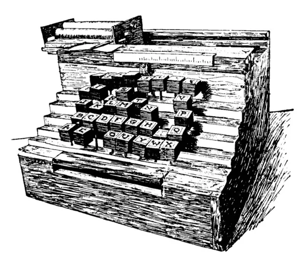 Model Van Schrijfmachine Vintage Lijntekening Gravure — Stockvector