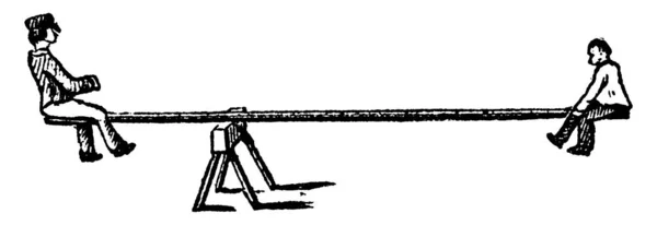 Deux Personnes Assises Sur Une Planche Étroite Soutenue Par Seul — Image vectorielle