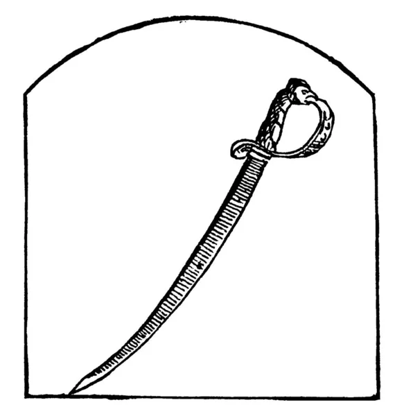 Uma Espada Com Lâmina Longa Afiada Desenho Linha Vintage Ilustração — Vetor de Stock