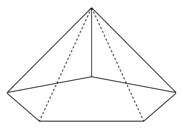 右五边形金字塔的几何结构 从下方看 带有隐藏的边缘 底座为五边形 其表面为等腰三角形 复古线条或雕刻图解 — 图库矢量图片