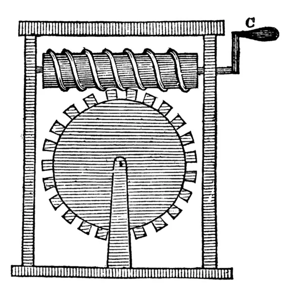 Die Darstellung Einer Außerordentlich Leistungsstarken Maschine Schrauben Und Räderarbeit Vintage — Stockvektor