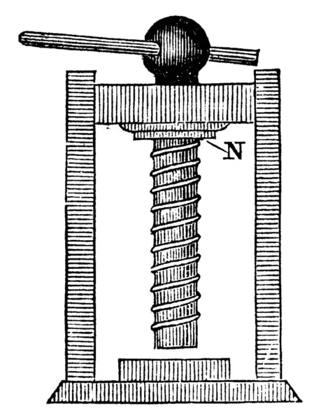 나사가 지나가는 쪽으로 회전하면 아래쪽으로 진행되는 견과는 여전히 빈티지 그림이나 — 스톡 벡터