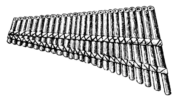 シリンクスとして知られているフルートストップ ヴィンテージライン図面や彫刻イラストに非常に明白な類似性を持つオープンパイプの卒業シリーズの初期の例です — ストックベクタ