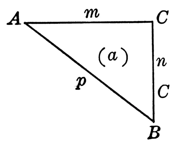 Rechtes Dreieck Mit Basis Rechtwinkliger Seite Und Hypotenuse Vintage Linienzeichnung — Stockvektor