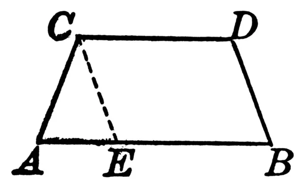 Línea Punteada Dividiendo Trapezoide Triángulo Isósceles Con Vértices Ace Paralelogramo — Archivo Imágenes Vectoriales