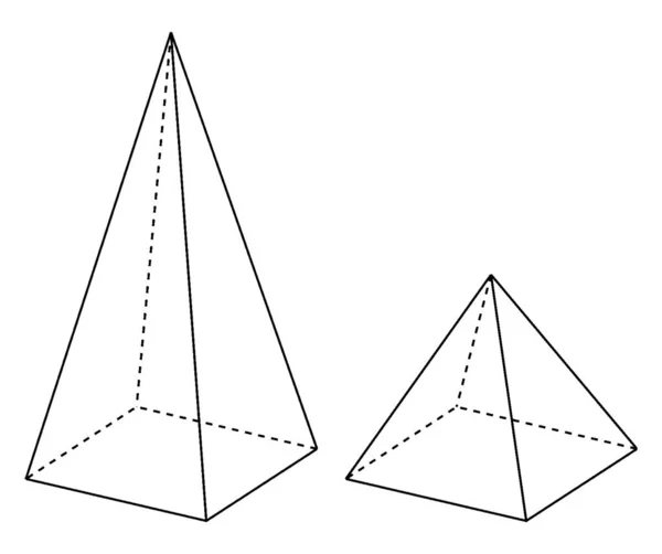 長方形の基部は互角であるが より小さいピラミッドの高さは より大きく ヴィンテージの線画や彫刻のイラストの半分である — ストックベクタ